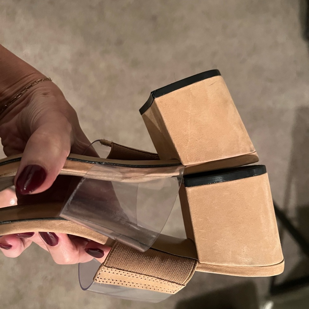 SCHUTZ VICTORIE SANDAL Beige clear strap block heels Sz 11b - Picture 5 of 8